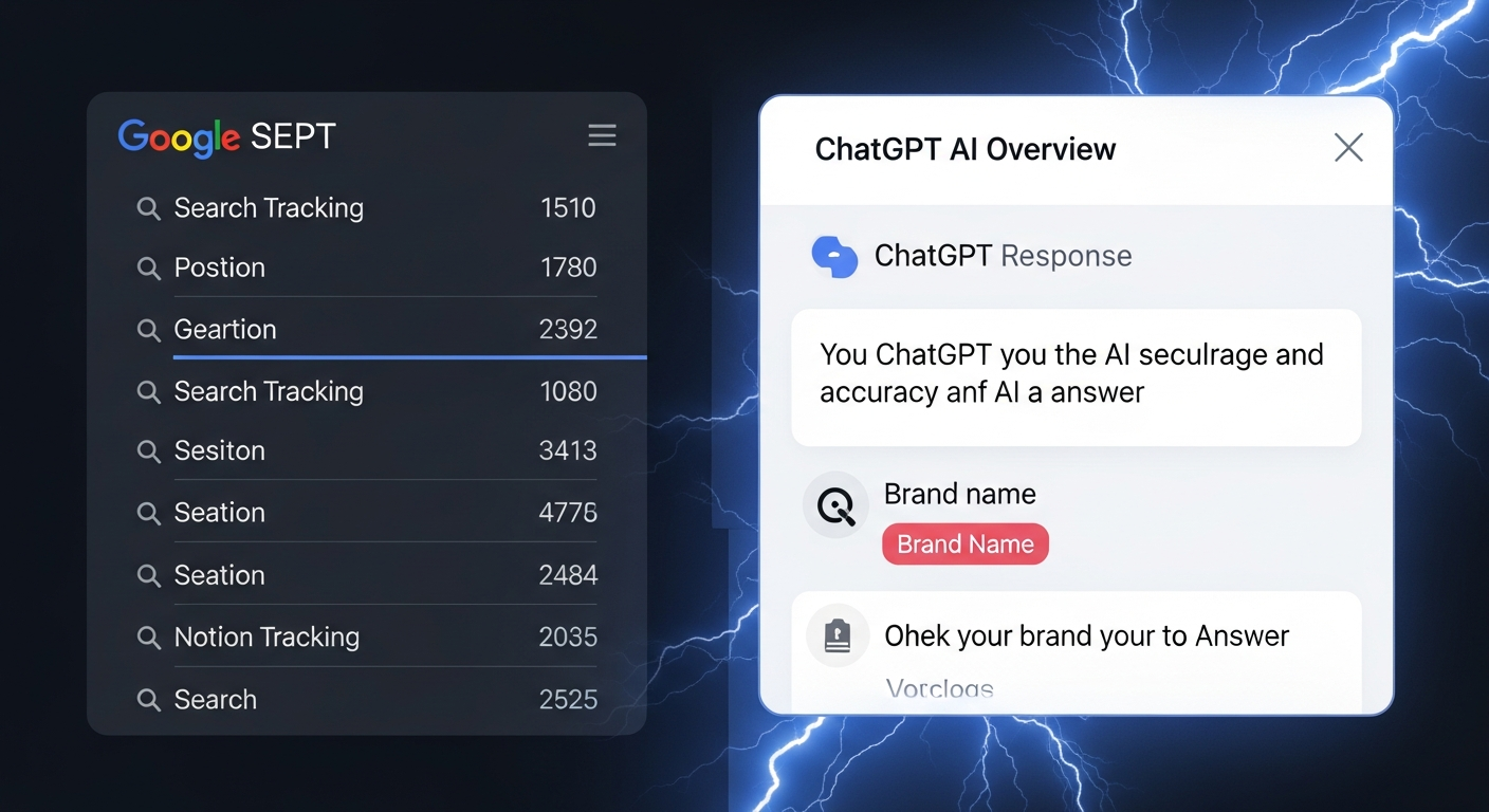 AI search expert SEO transition showing digital brain merging with search analytics dashboard