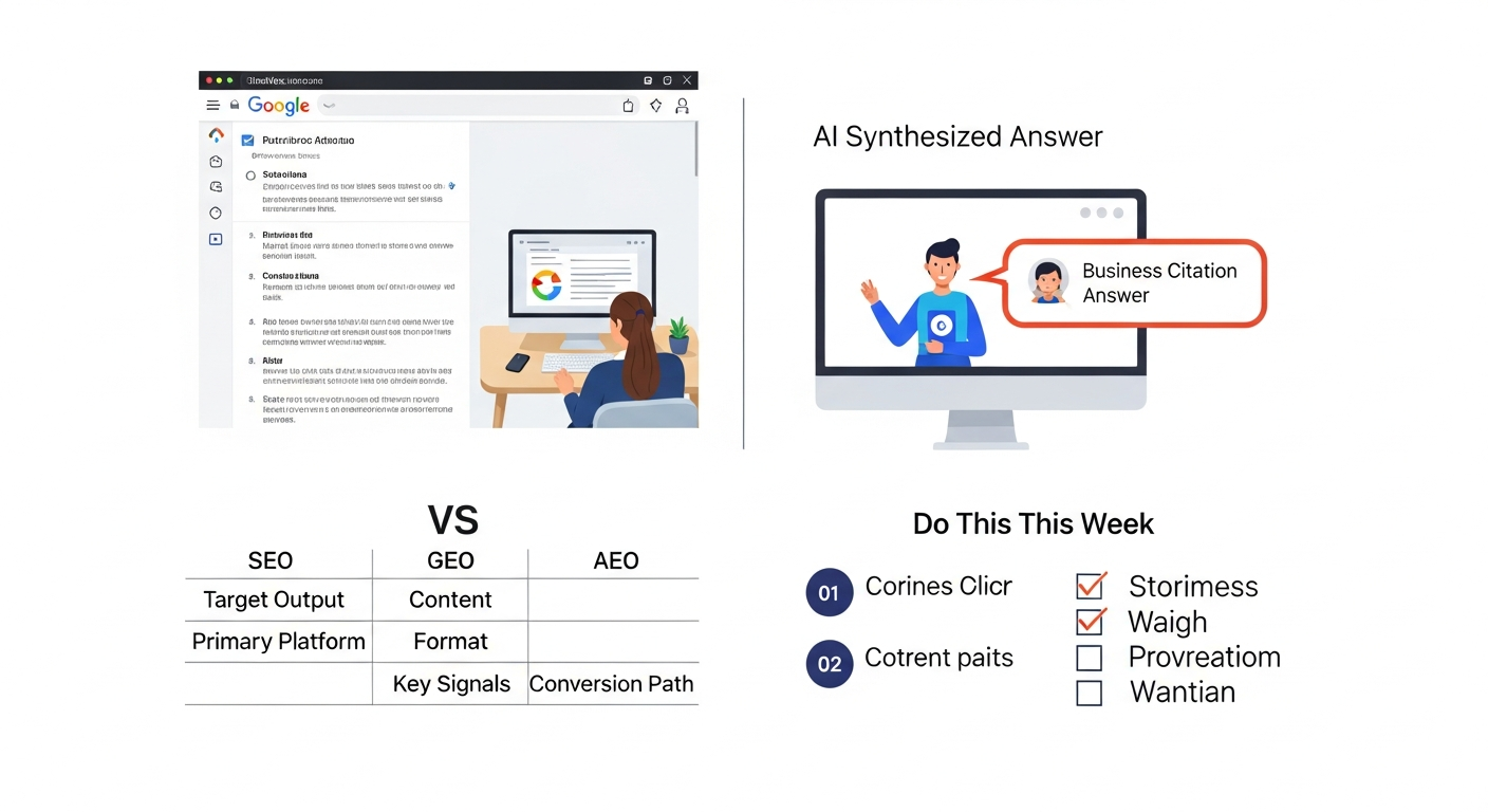 Small business owner learning generative engine optimization to appear in AI search results