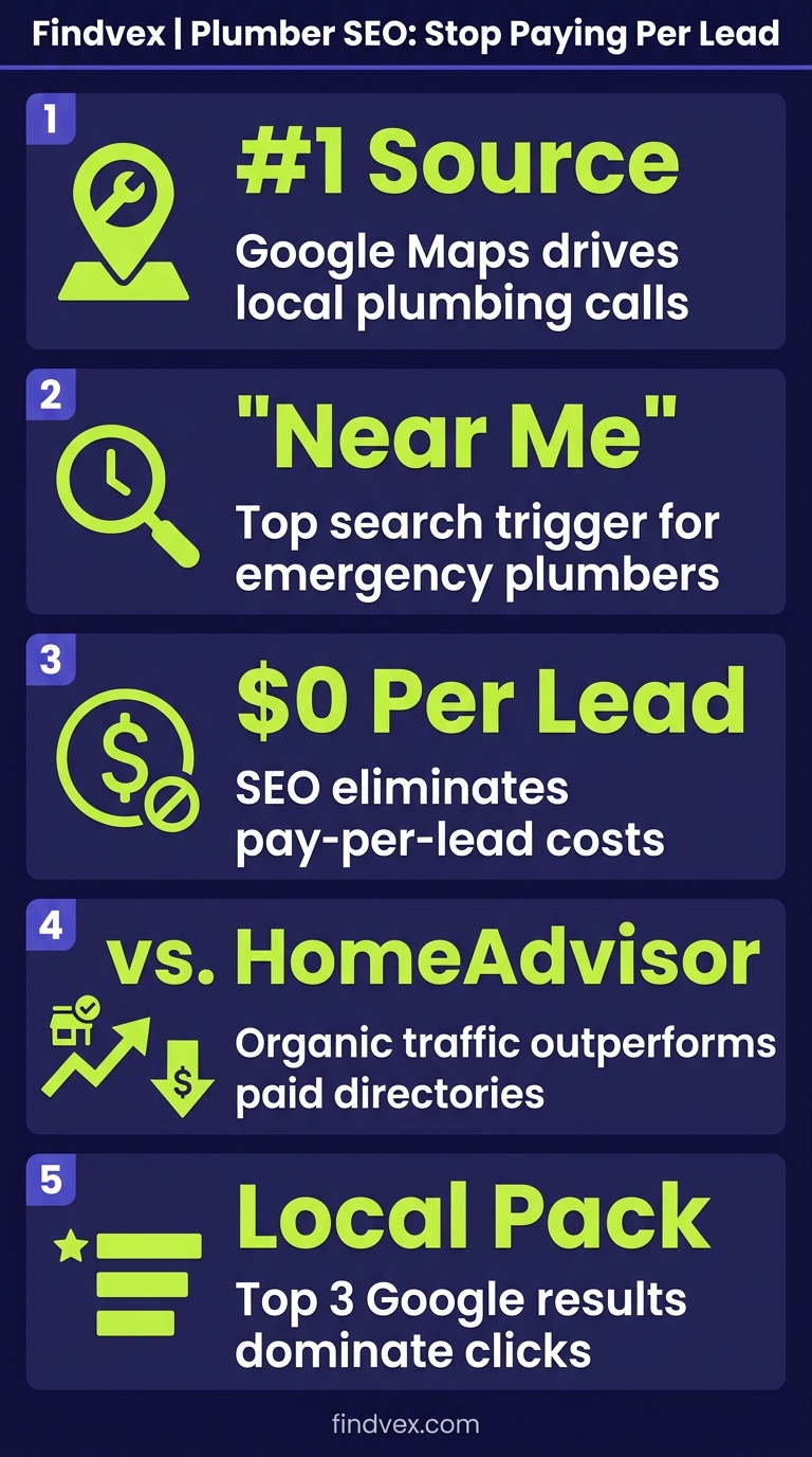 Infographic showing how plumber SEO services generate local calls without paying per lead