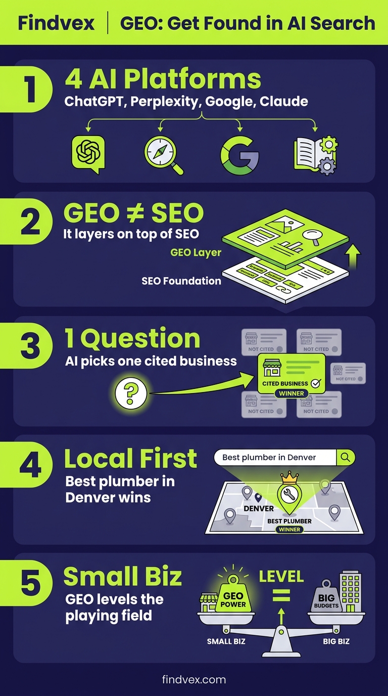 Infographic explaining generative engine optimization stats for small businesses in AI search